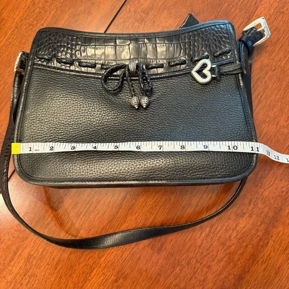 Brighton Emma Embossed Croc Pebbled Leather Shoulder Bag Adjustable Strap Black - Picture 11 of 15